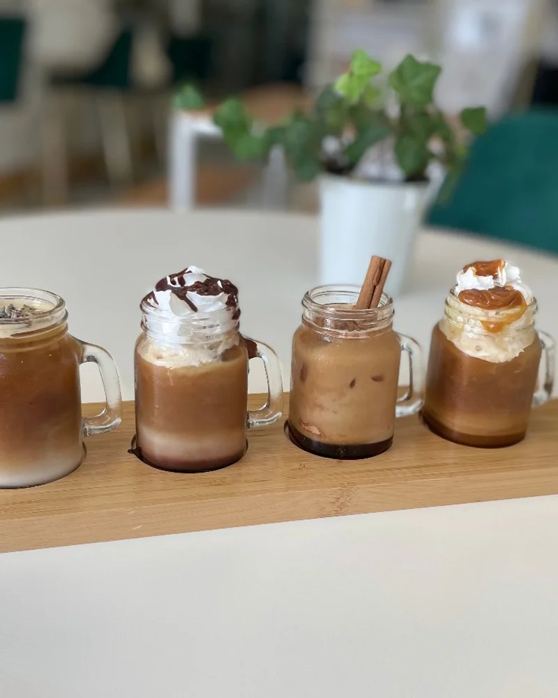 Latte flight at the cafe bar